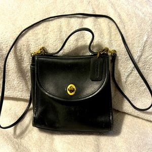 Vintage black leather crossbody bag